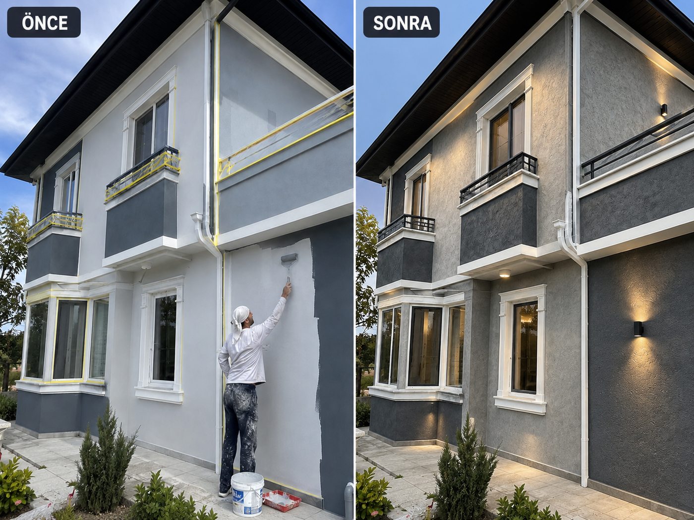 Pancar dış cephe boya öncesi ve sonrası