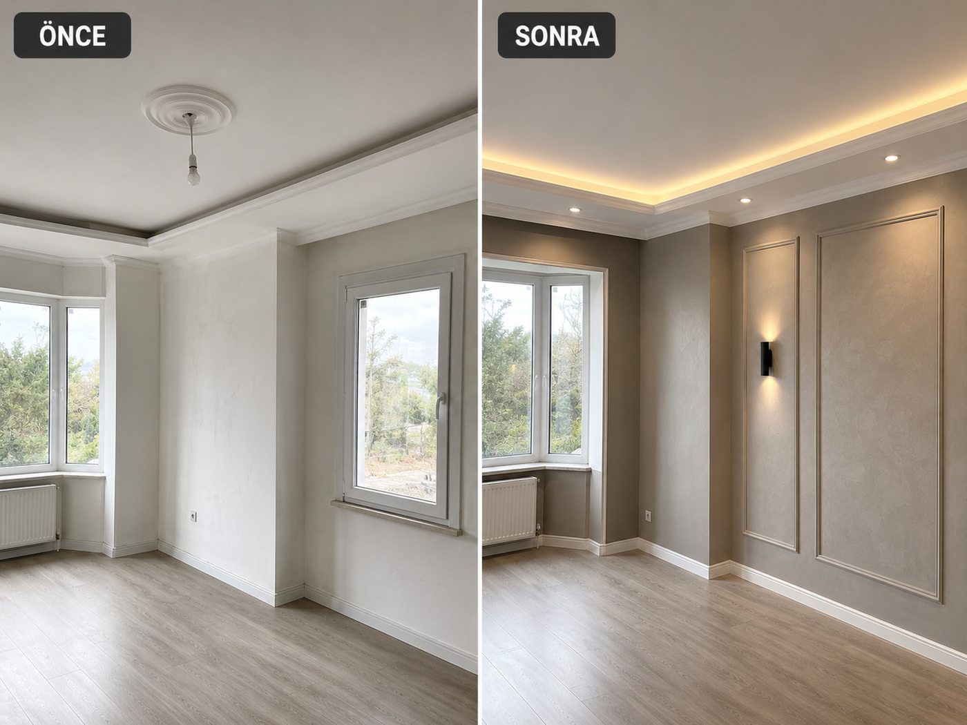 Pancar iç cephe boya öncesi ve sonrası